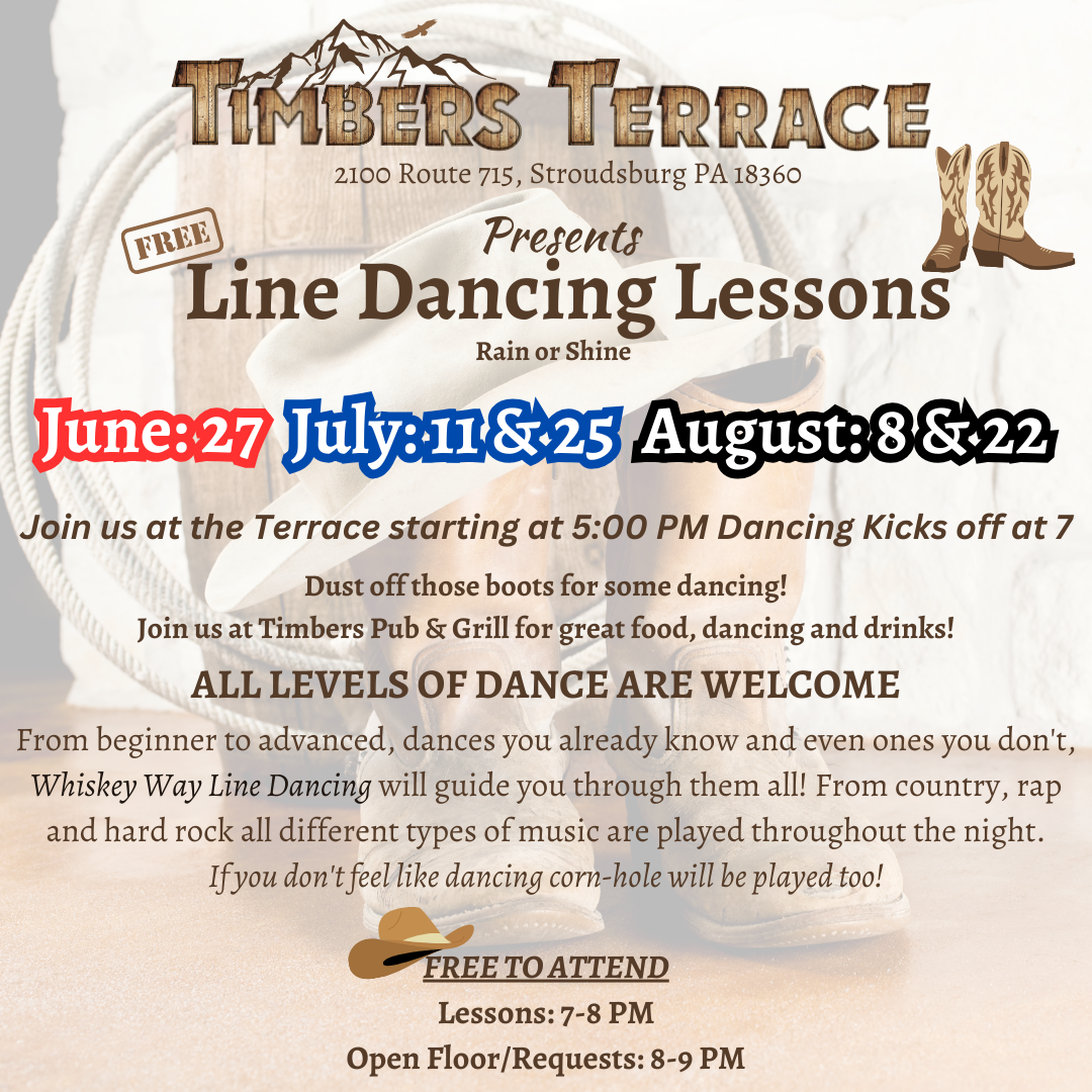 Line Dancing on the Terrace, begins 6/27/24 Timbers Pub & Grill